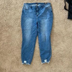 Blue jeans with silver pearls down the side